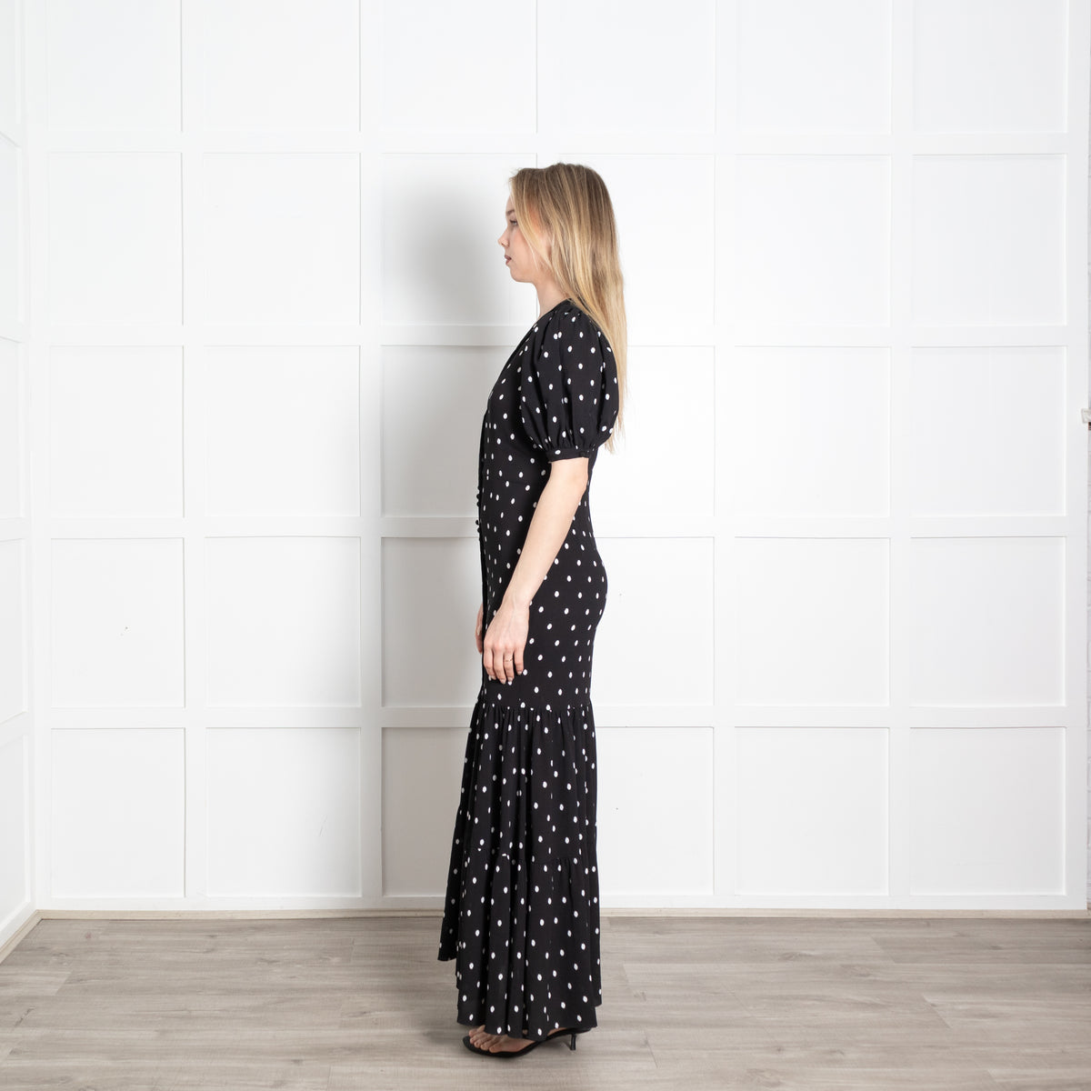Rotate Black White Polka Dot Short Sleeve Maxi Dress