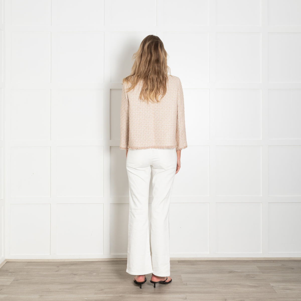 Max Mara Studio Pink and Beige Woven Collarless Jacket