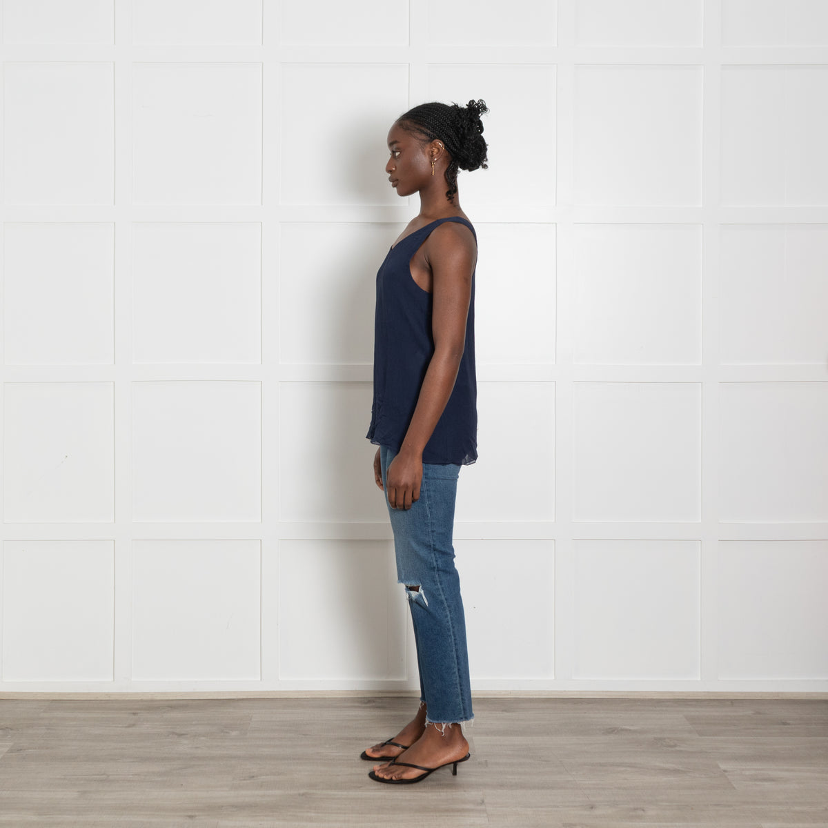 Chloe Navy Silk Chiffon Camisole Top
