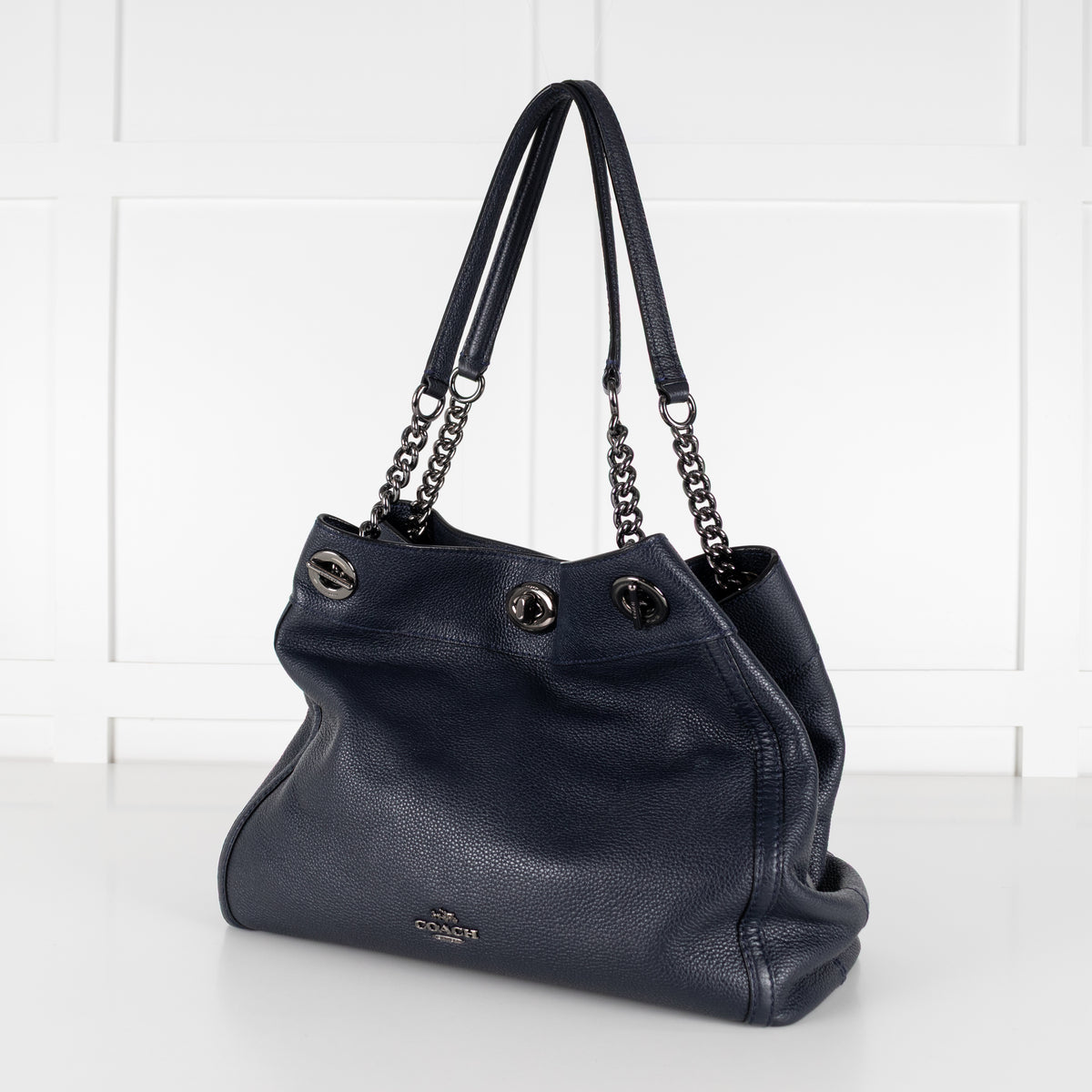 Coach Navy Edie Leather Tote Bag