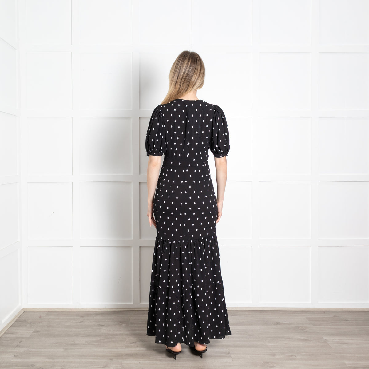 Rotate Black White Polka Dot Short Sleeve Maxi Dress