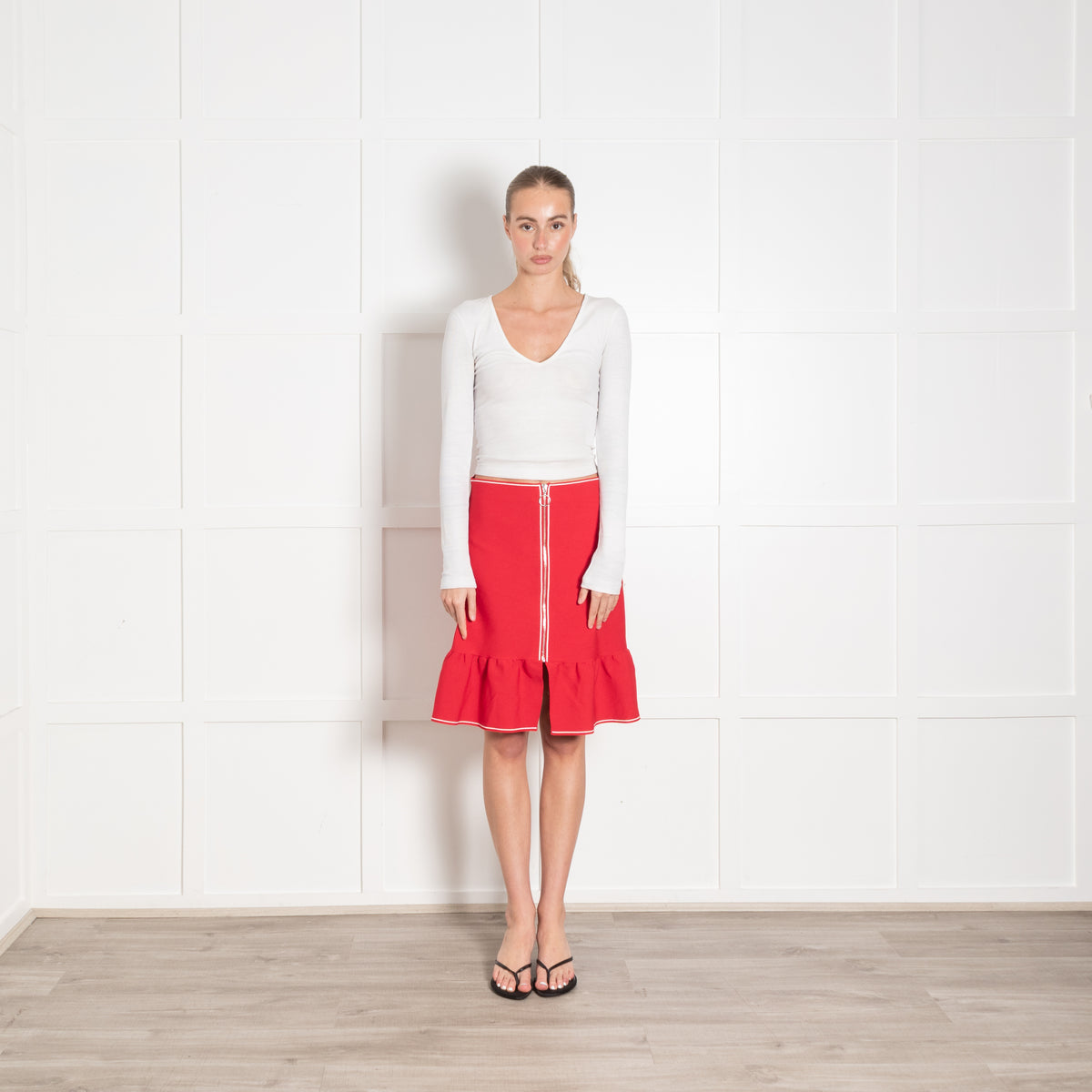 Sandro Red Fishtail Zip Front Skirt