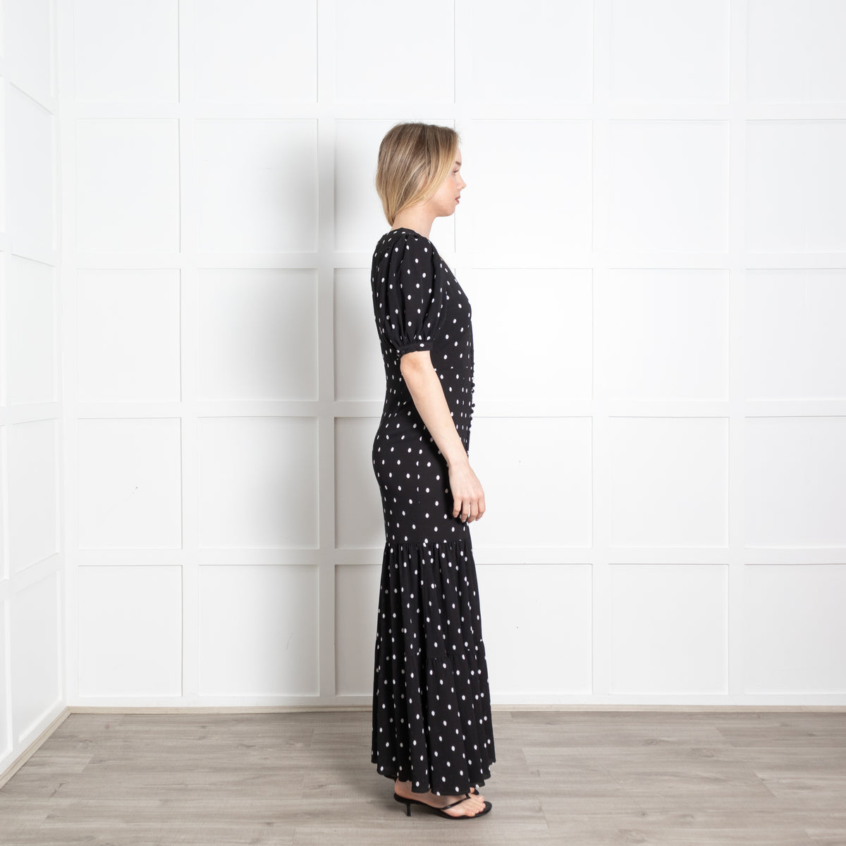 Rotate Black White Polka Dot Short Sleeve Maxi Dress