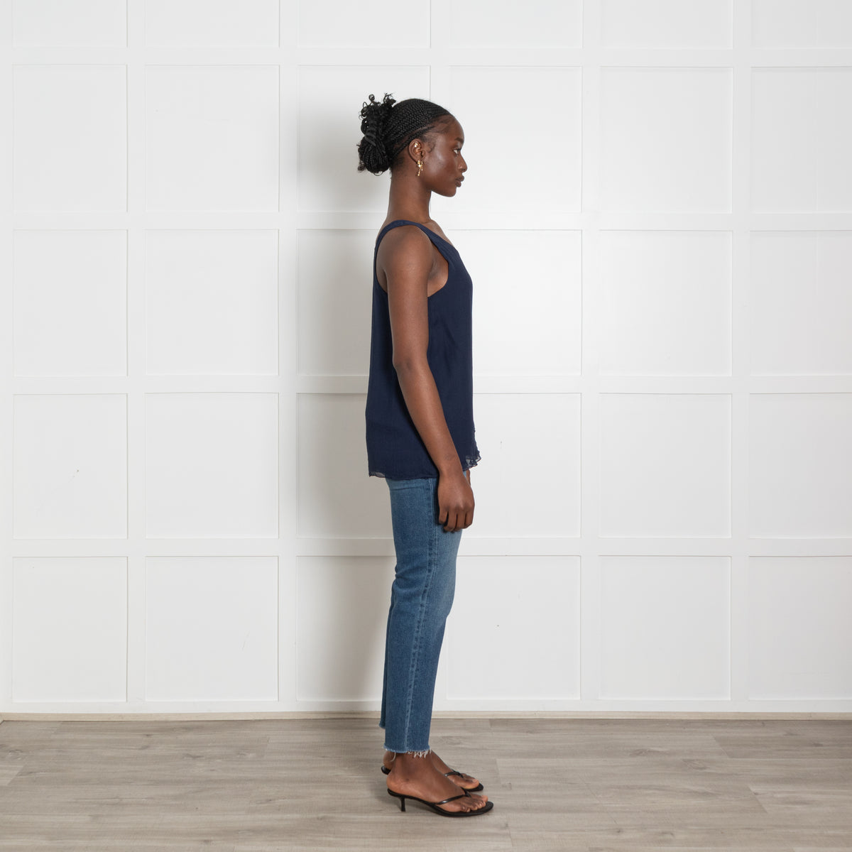 Chloe Navy Silk Chiffon Camisole Top