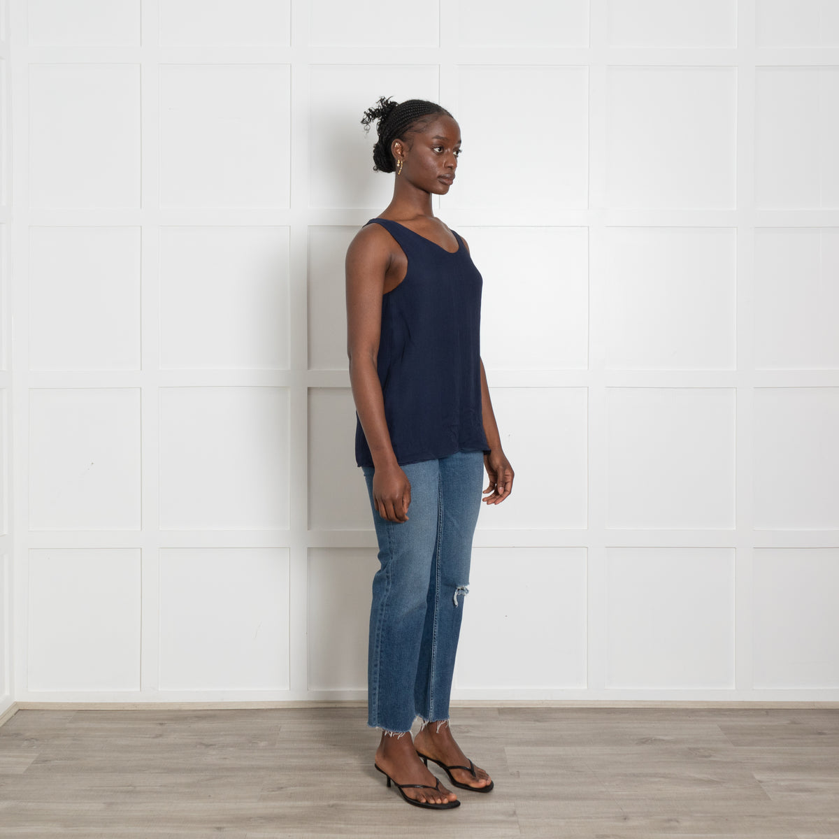 Chloe Navy Silk Chiffon Camisole Top