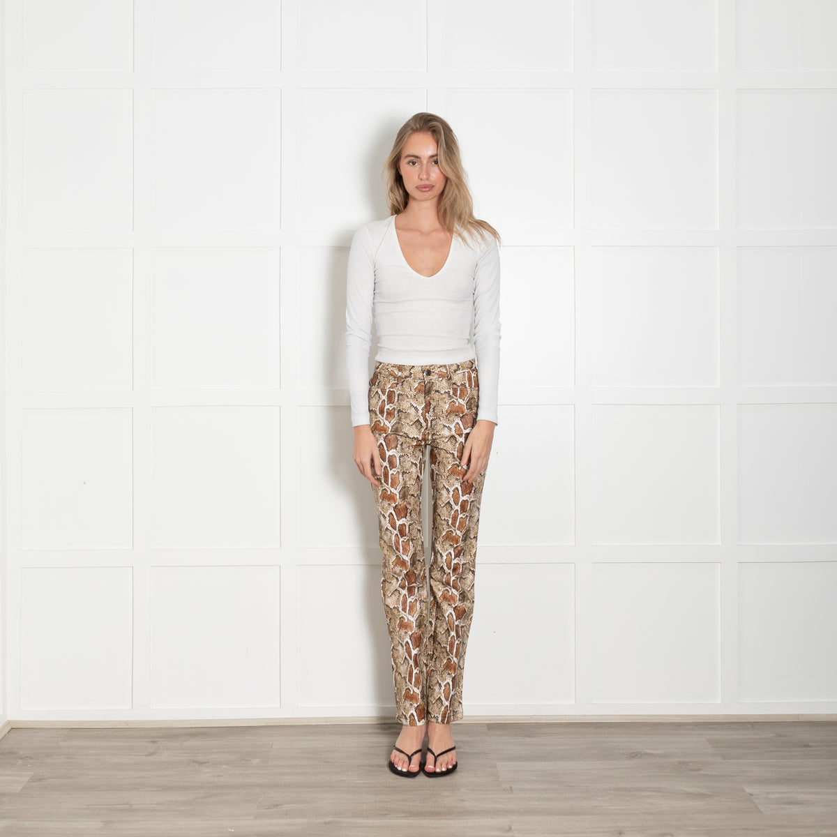 Proenza Schouler White Label Brown Snake Print Coated Trousers
