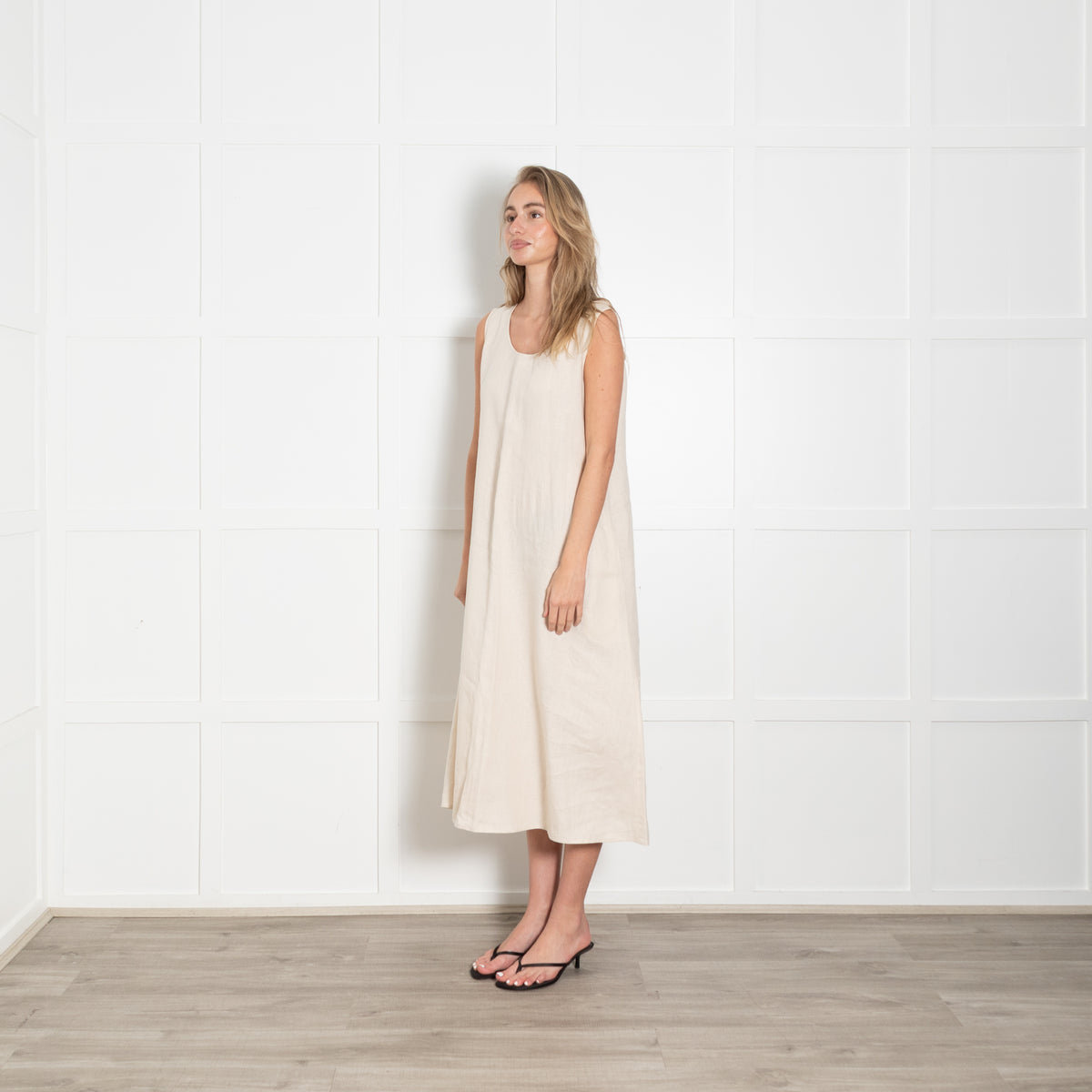 Max Mara Leisure Beige Linen Sleeveless Shift Dress