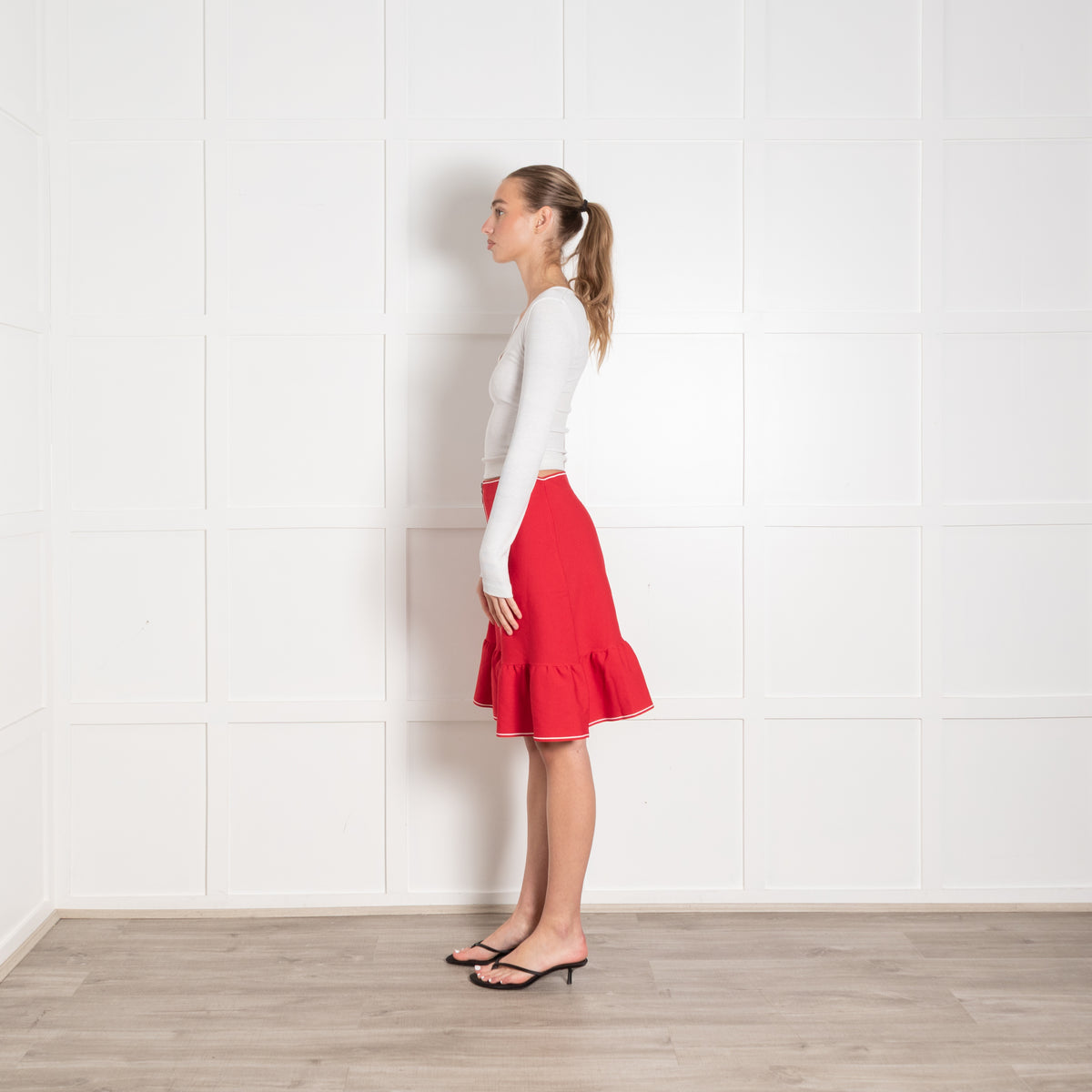 Sandro Red Fishtail Zip Front Skirt