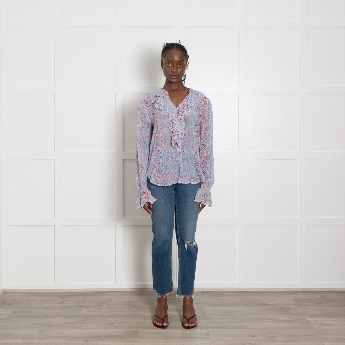 See By Chloe Heart Print Ruffle Front Blouse