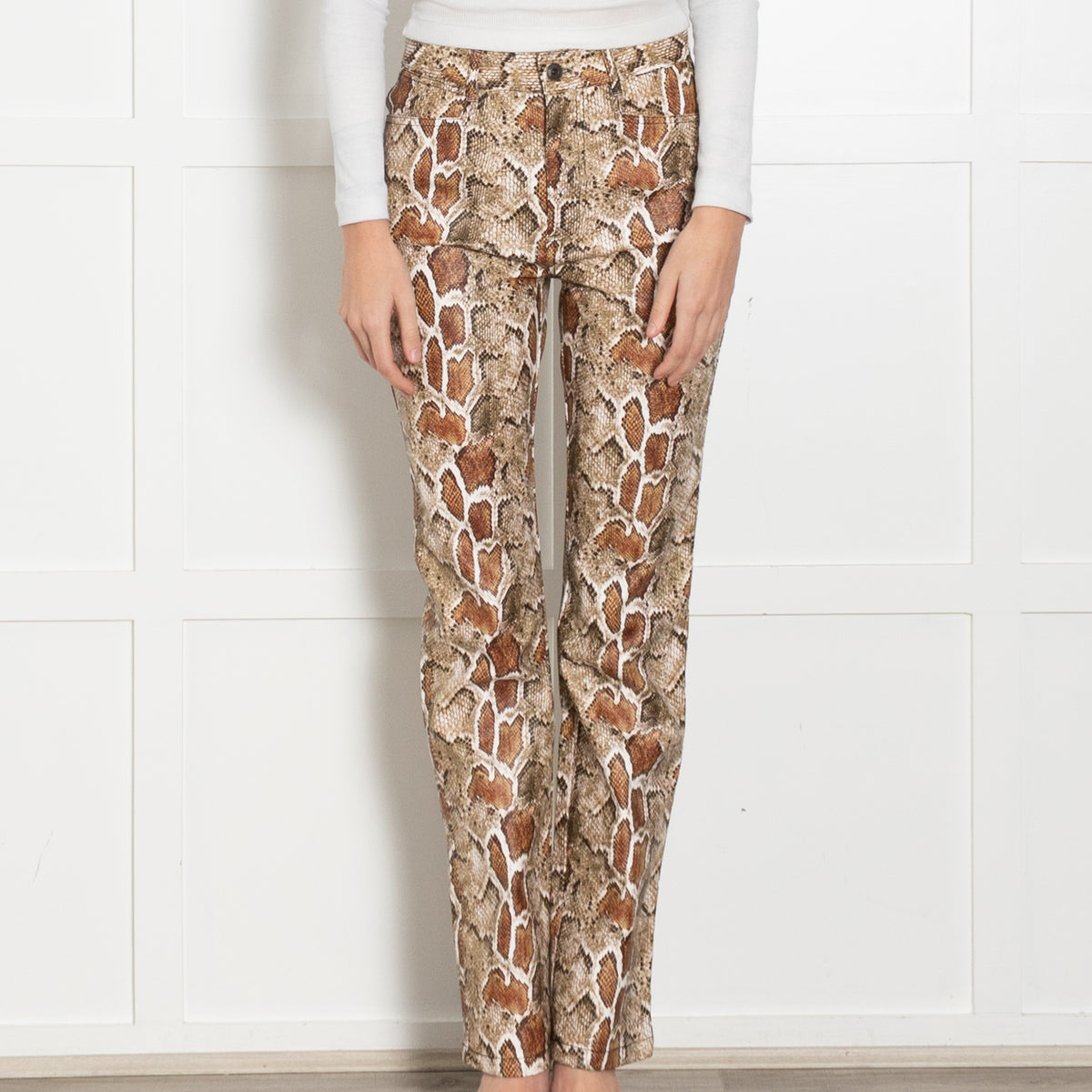 Proenza Schouler White Label Brown Snake Print Coated Trousers
