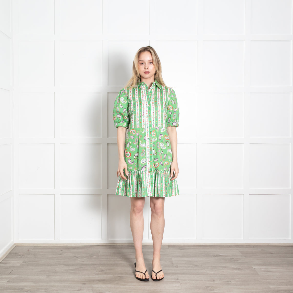 Hayley Menzies Green White Paisley Print Short Sleeve Dress