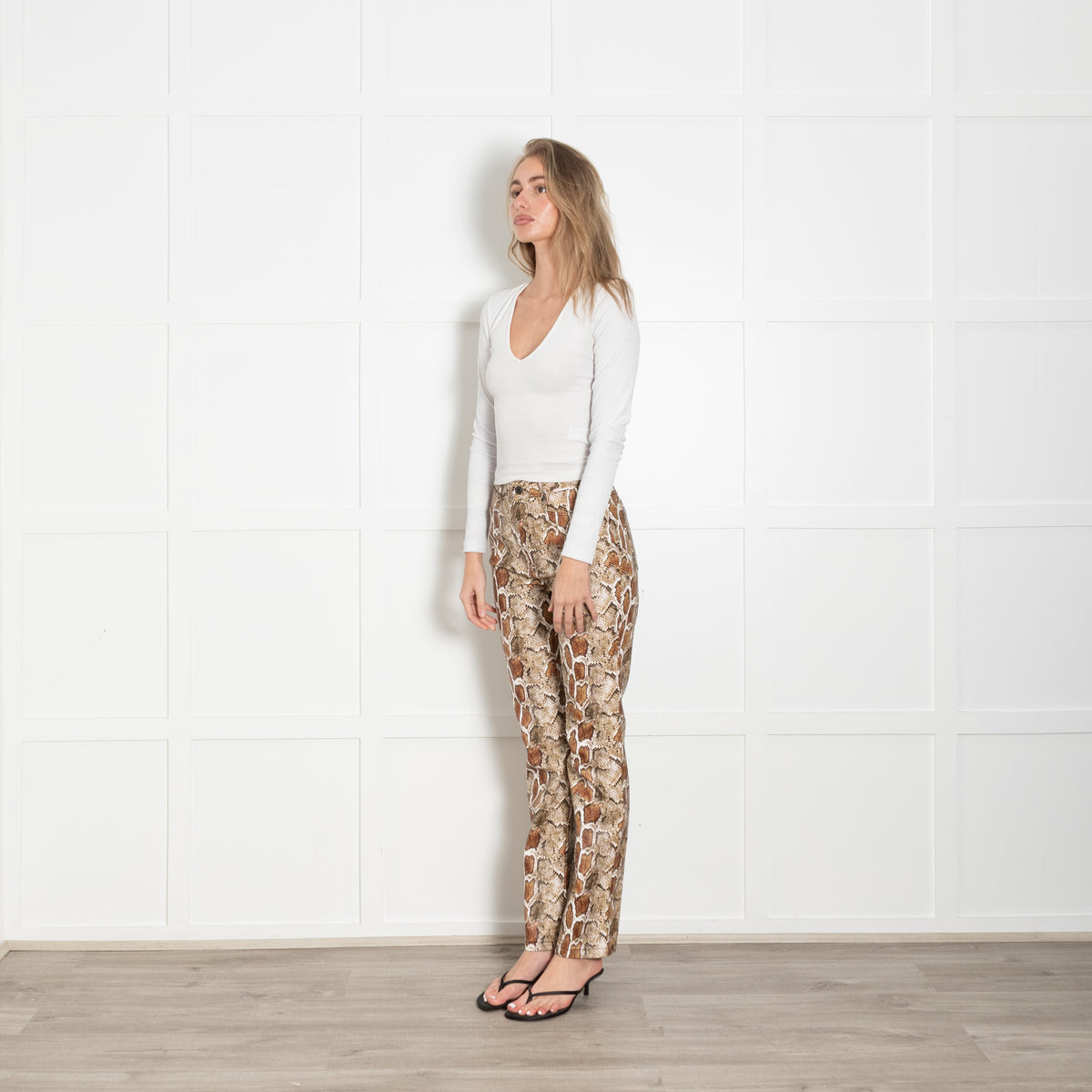 Proenza Schouler White Label Brown Snake Print Coated Trousers