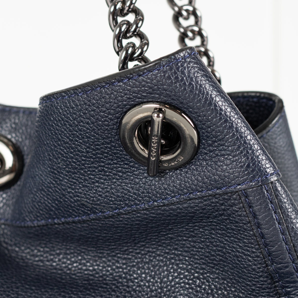 Coach Navy Edie Leather Tote Bag