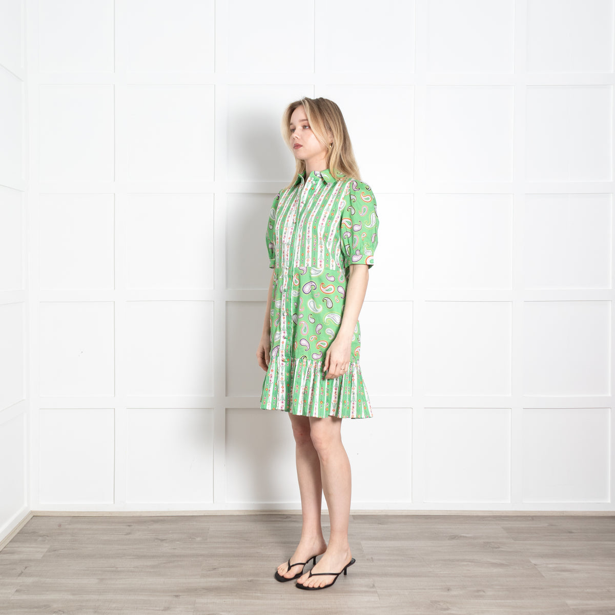 Hayley Menzies Green White Paisley Print Short Sleeve Dress