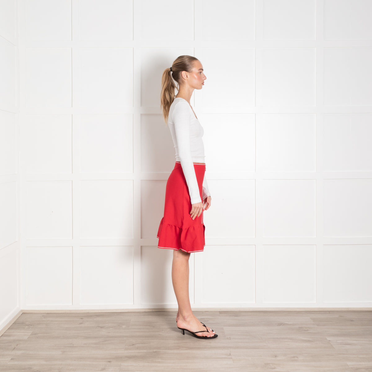 Sandro Red Fishtail Zip Front Skirt