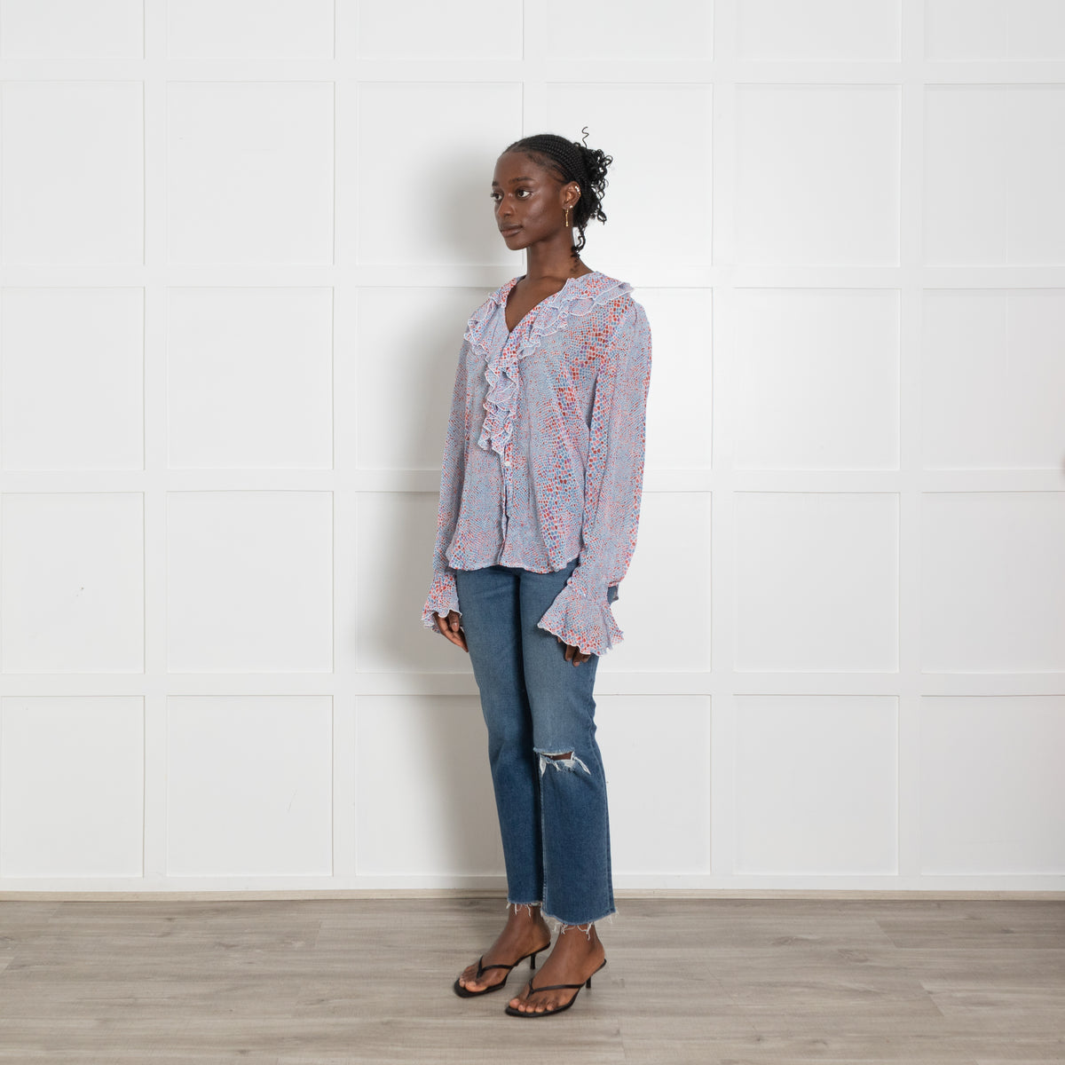 See By Chloe Heart Print Ruffle Front Blouse
