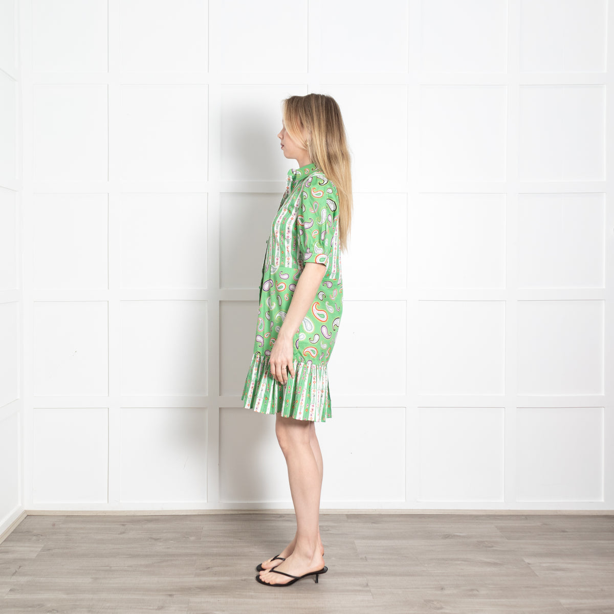 Hayley Menzies Green White Paisley Print Short Sleeve Dress