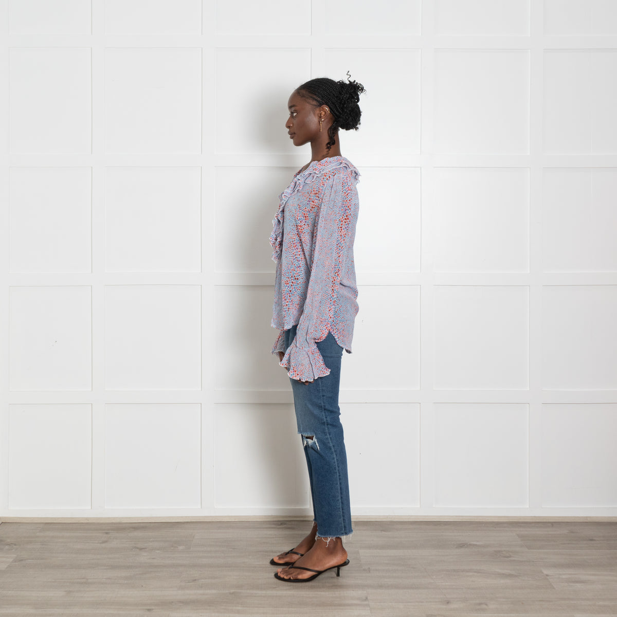 See By Chloe Heart Print Ruffle Front Blouse