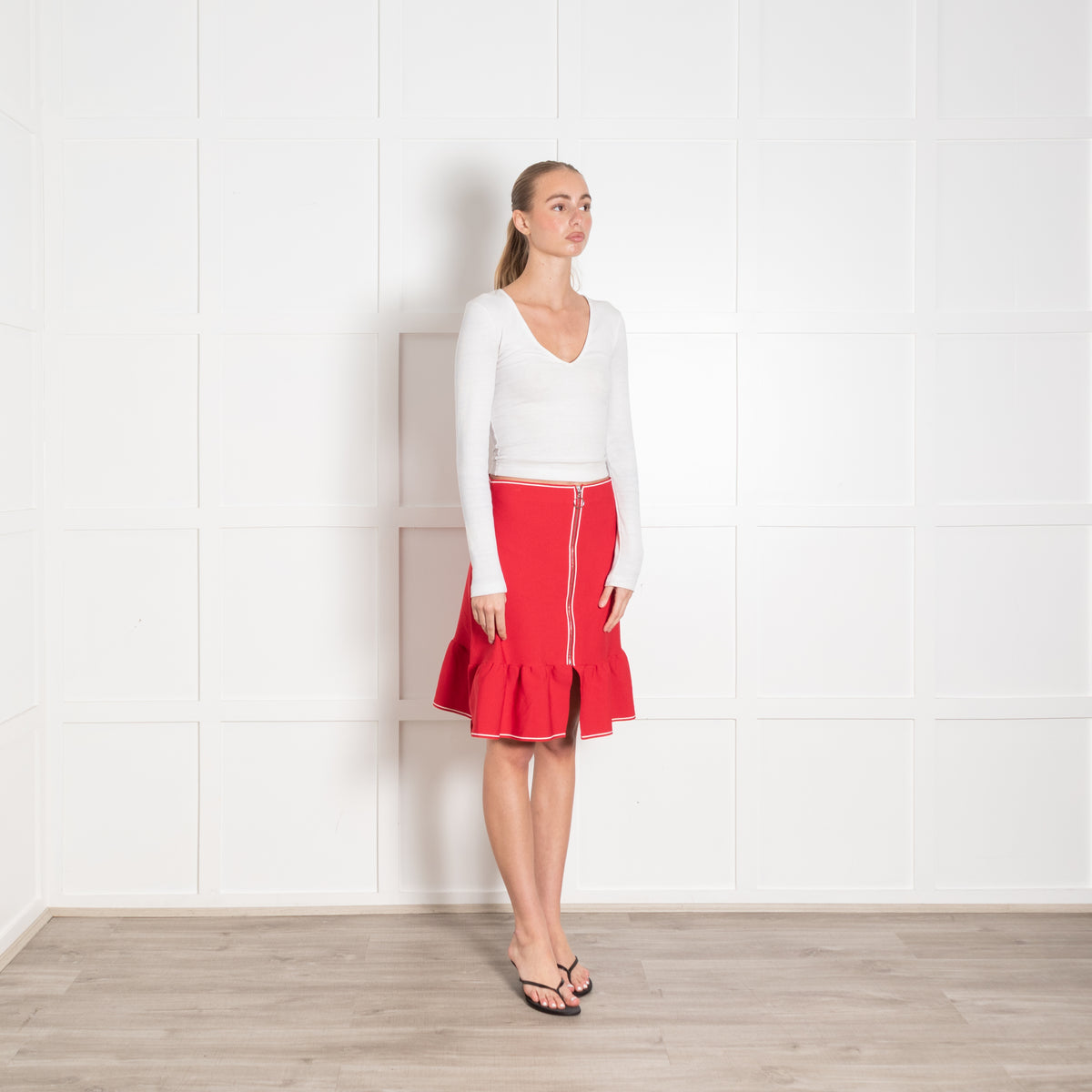 Sandro Red Fishtail Zip Front Skirt