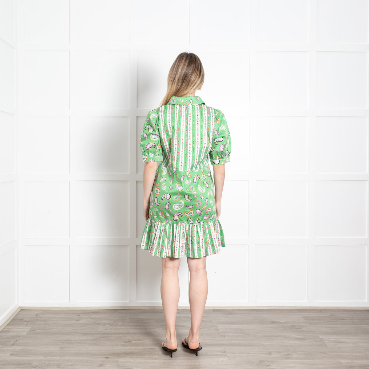 Hayley Menzies Green White Paisley Print Short Sleeve Dress