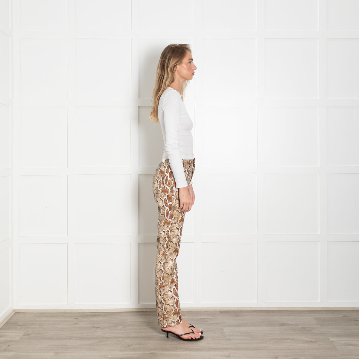 Proenza Schouler White Label Brown Snake Print Coated Trousers