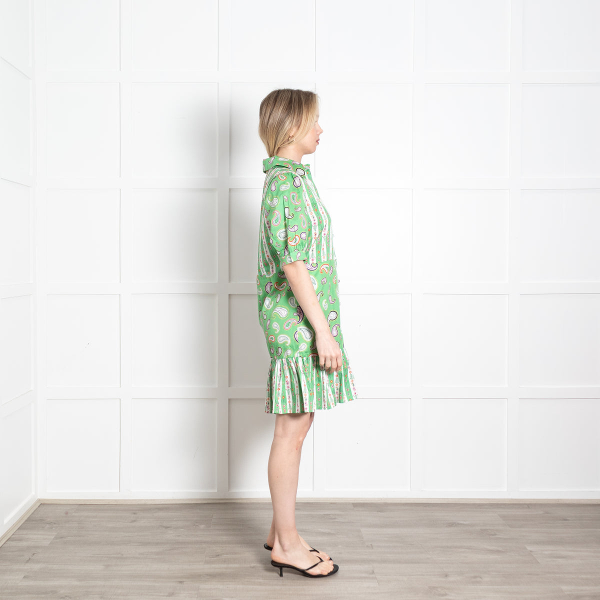 Hayley Menzies Green White Paisley Print Short Sleeve Dress