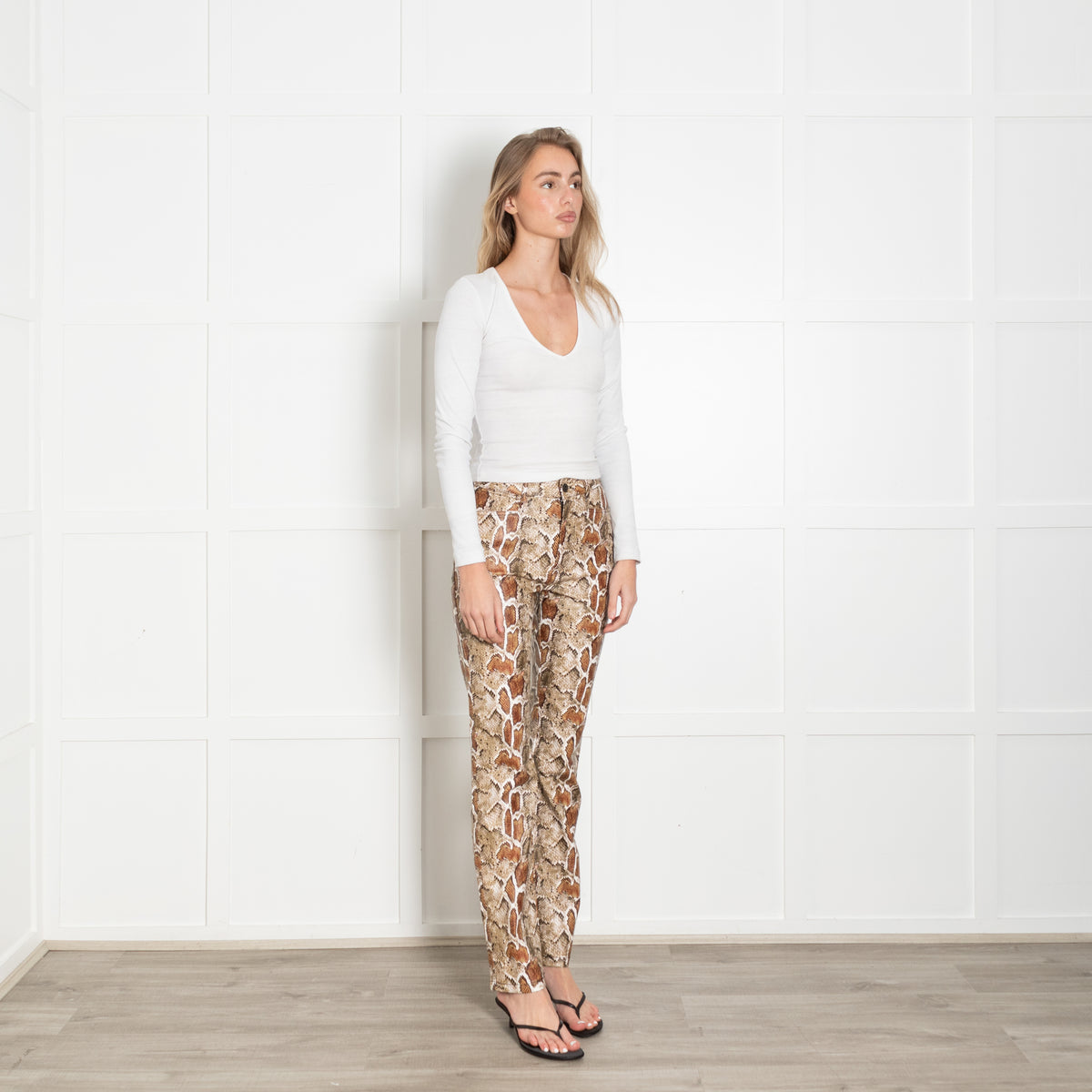 Proenza Schouler White Label Brown Snake Print Coated Trousers