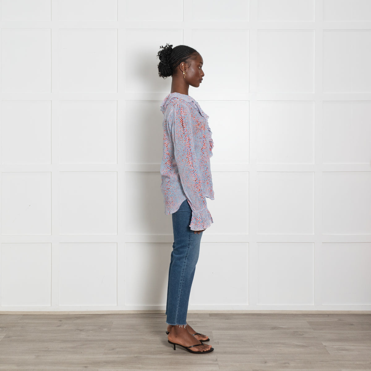 See By Chloe Heart Print Ruffle Front Blouse