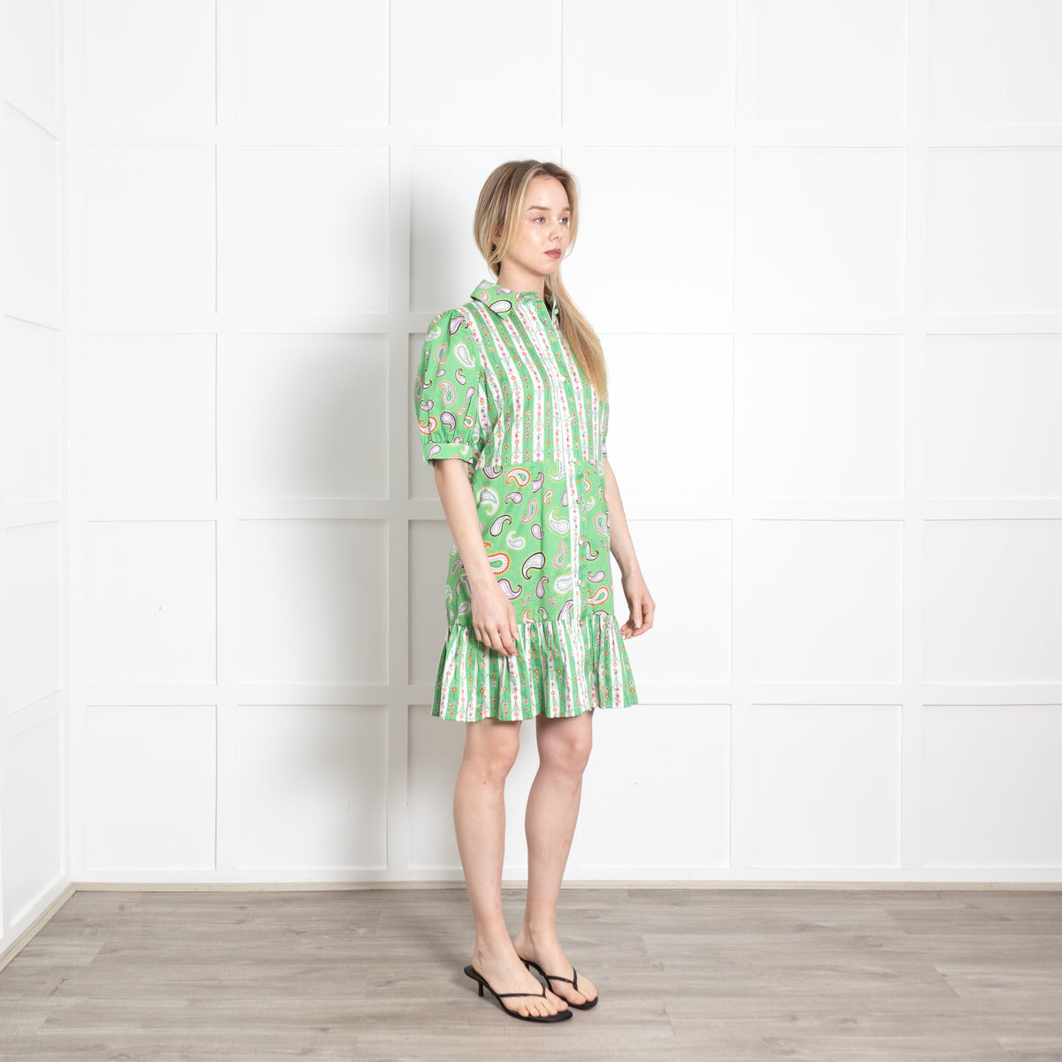 Hayley Menzies Green White Paisley Print Short Sleeve Dress