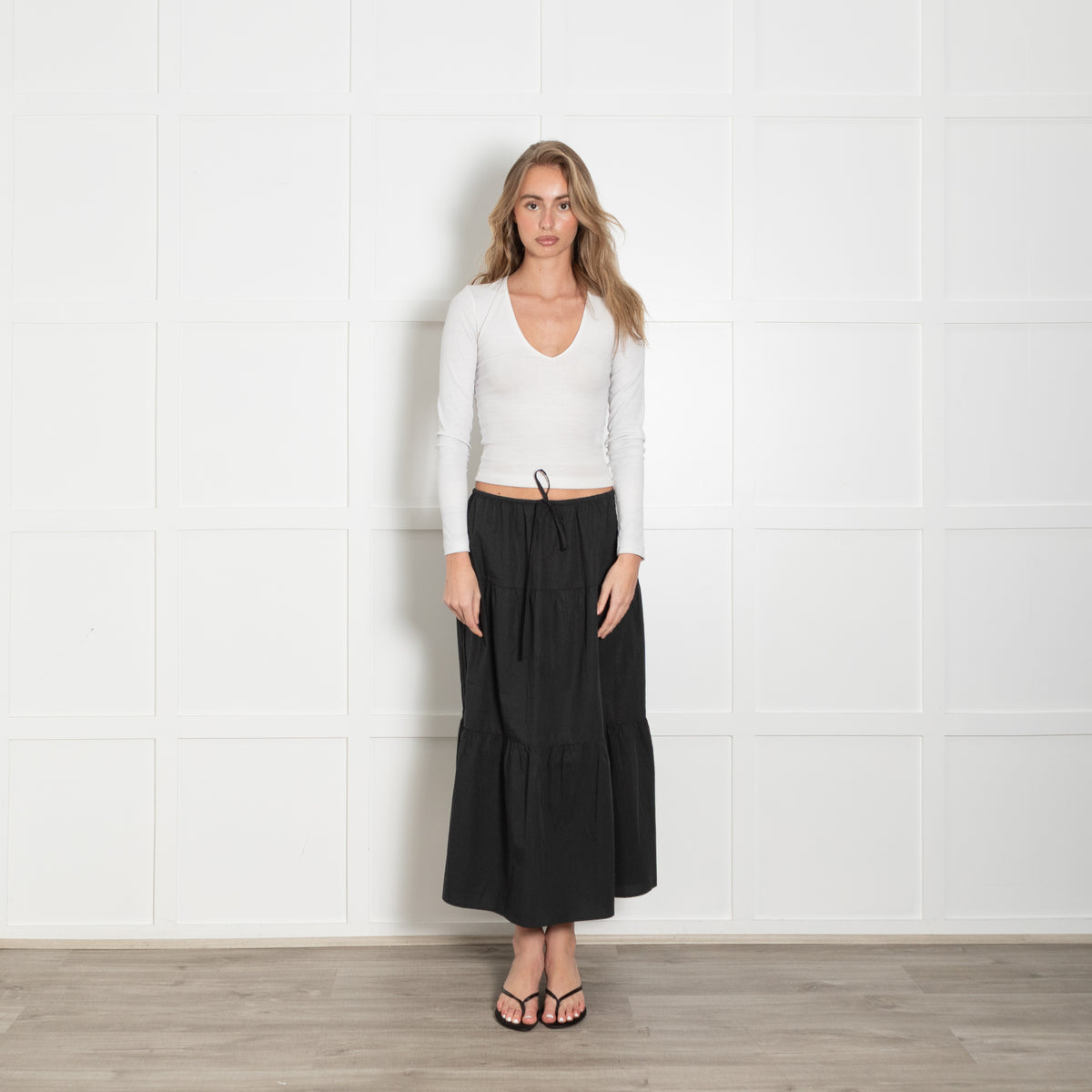 Rails Black Cotton Tiered Skirt