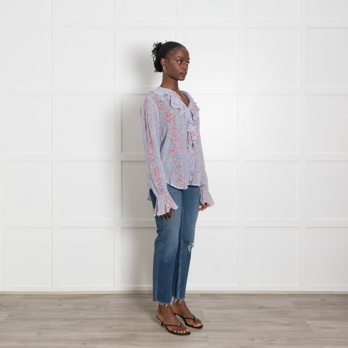 See By Chloe Heart Print Ruffle Front Blouse