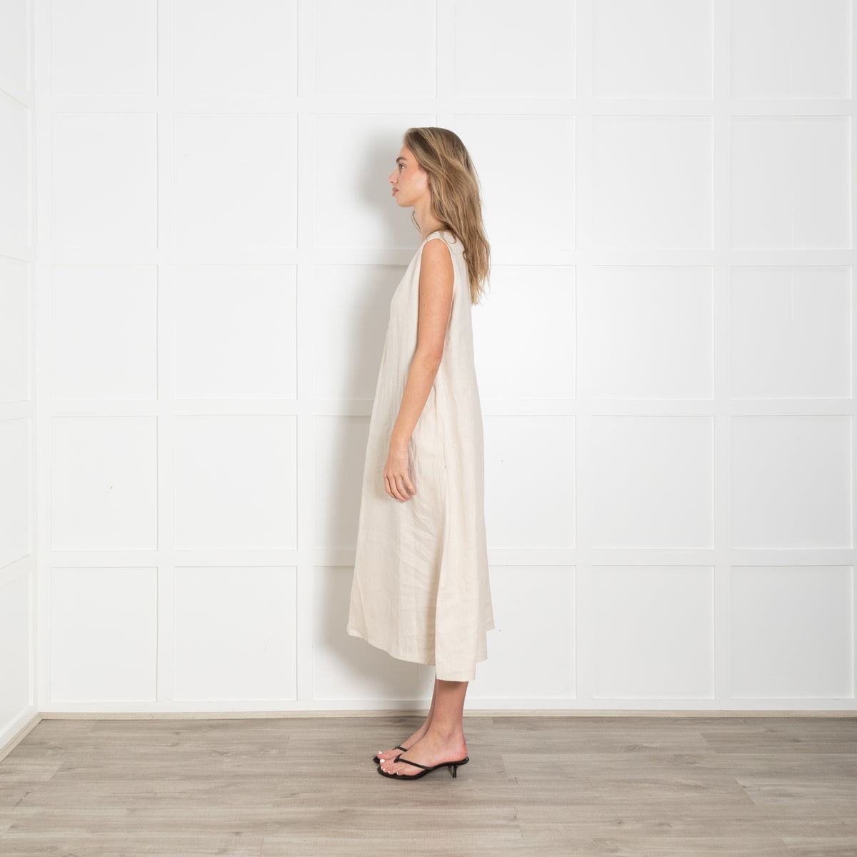 Max Mara Leisure Beige Linen Sleeveless Shift Dress