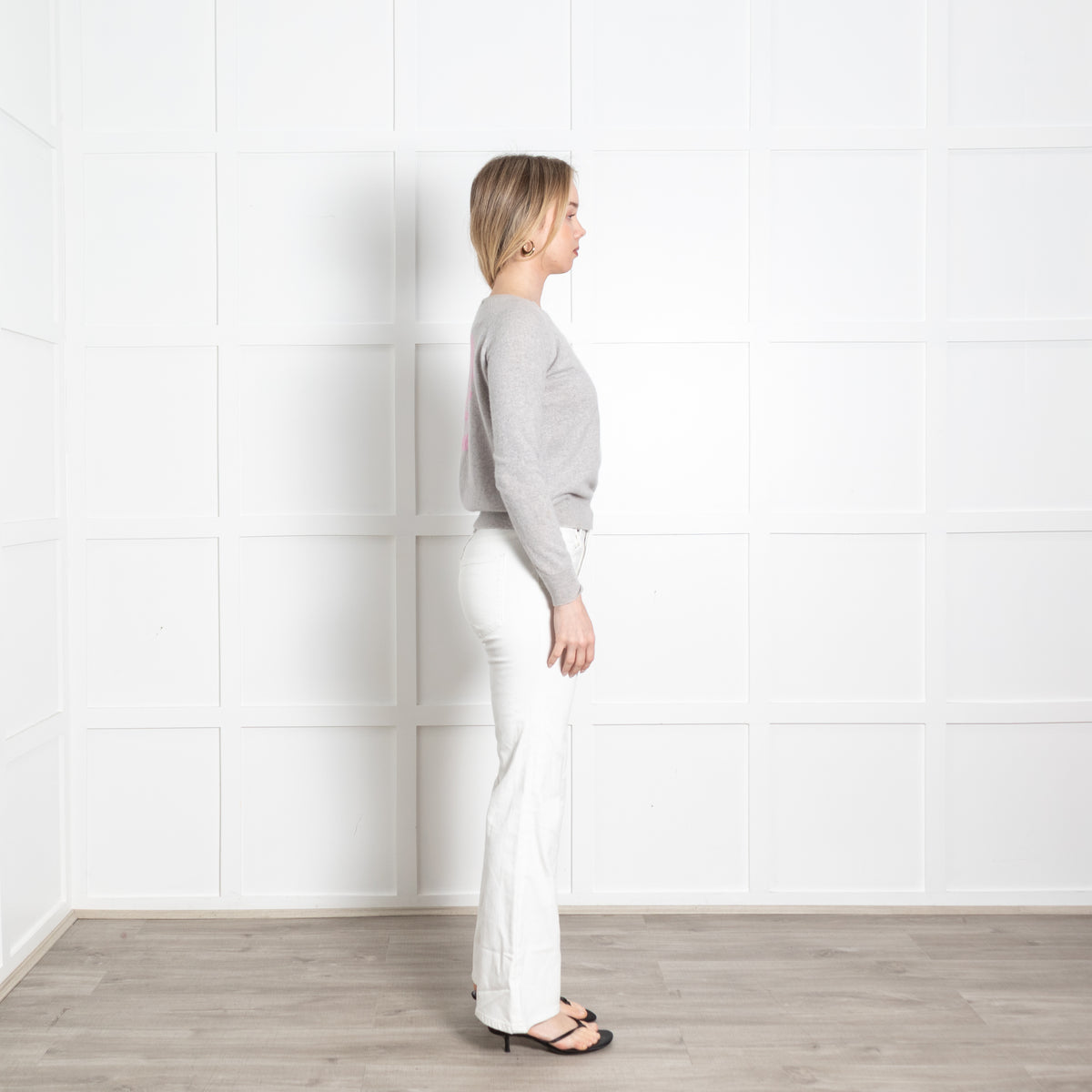 Skull Cashmere Grey Pink Skull Back Cashmere Sweater
