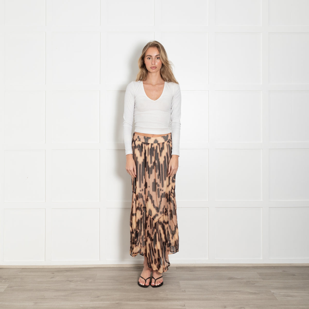 Ba&sh Leopard Pleated Sheer Midi Skirt