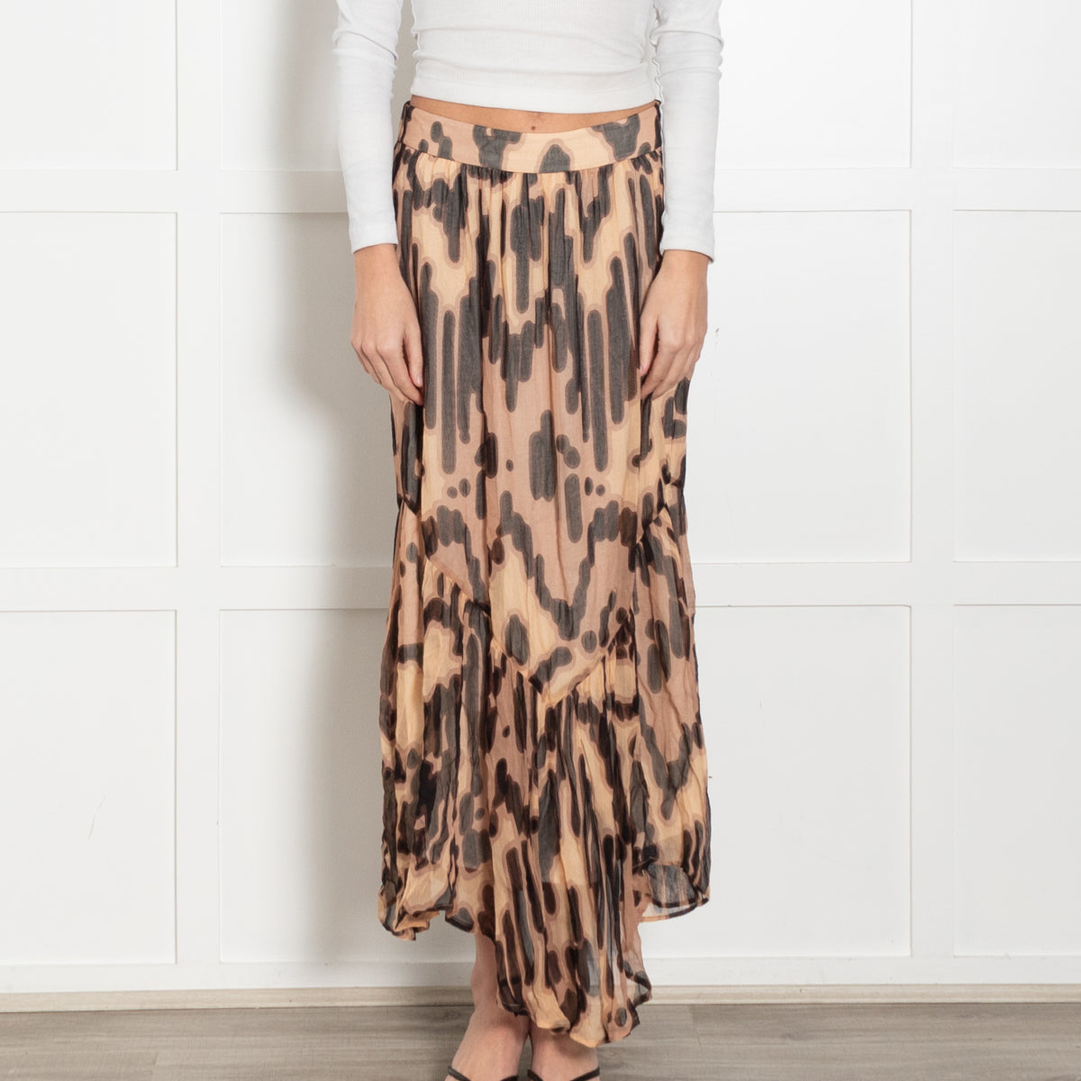 Ba&sh Leopard Pleated Sheer Midi Skirt
