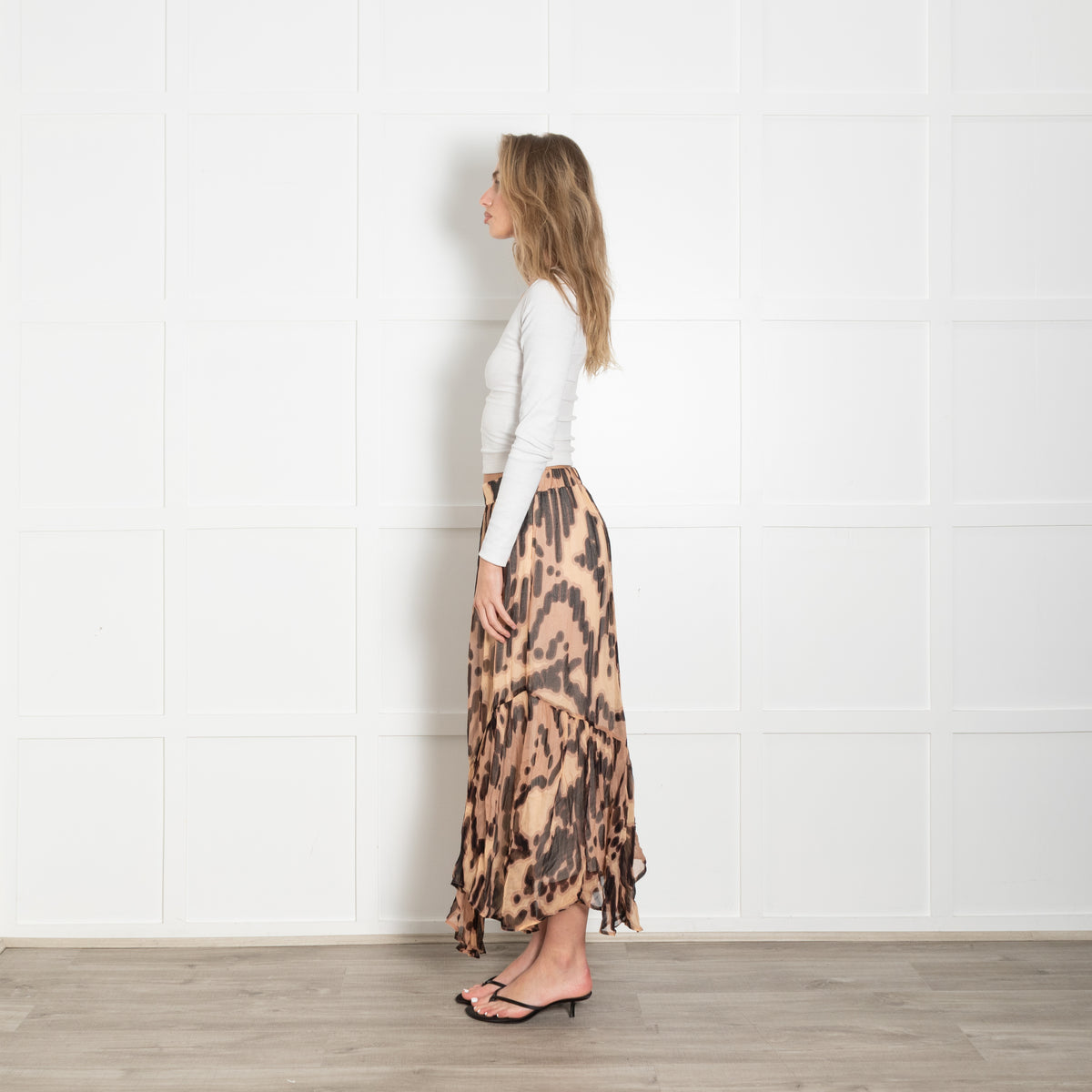 Ba&sh Leopard Pleated Sheer Midi Skirt
