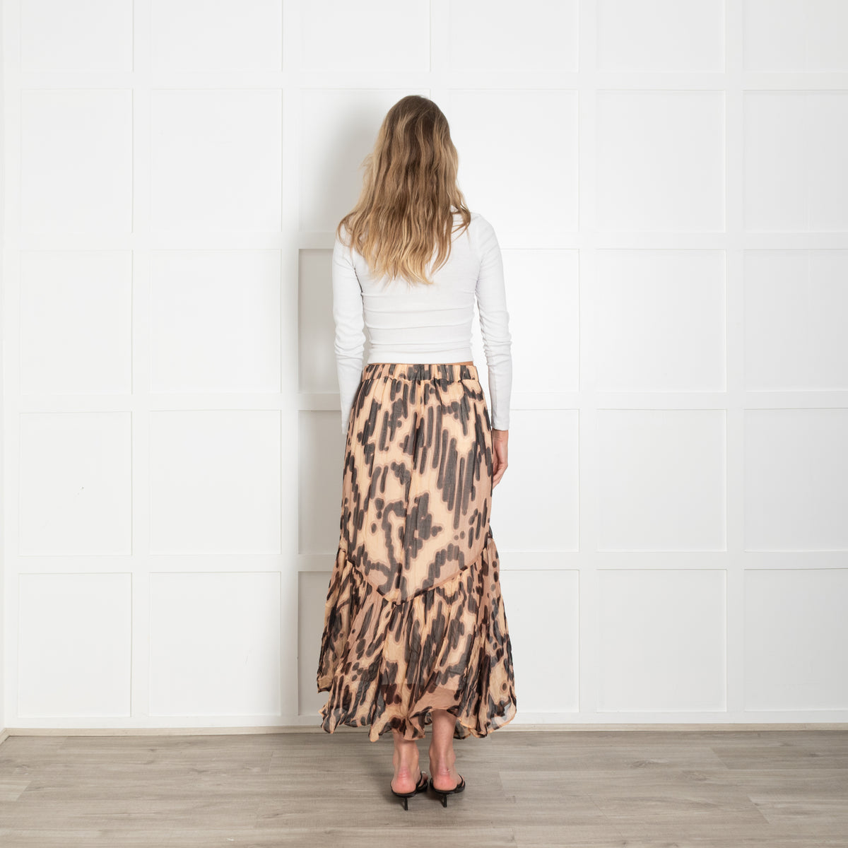 Ba&sh Leopard Pleated Sheer Midi Skirt