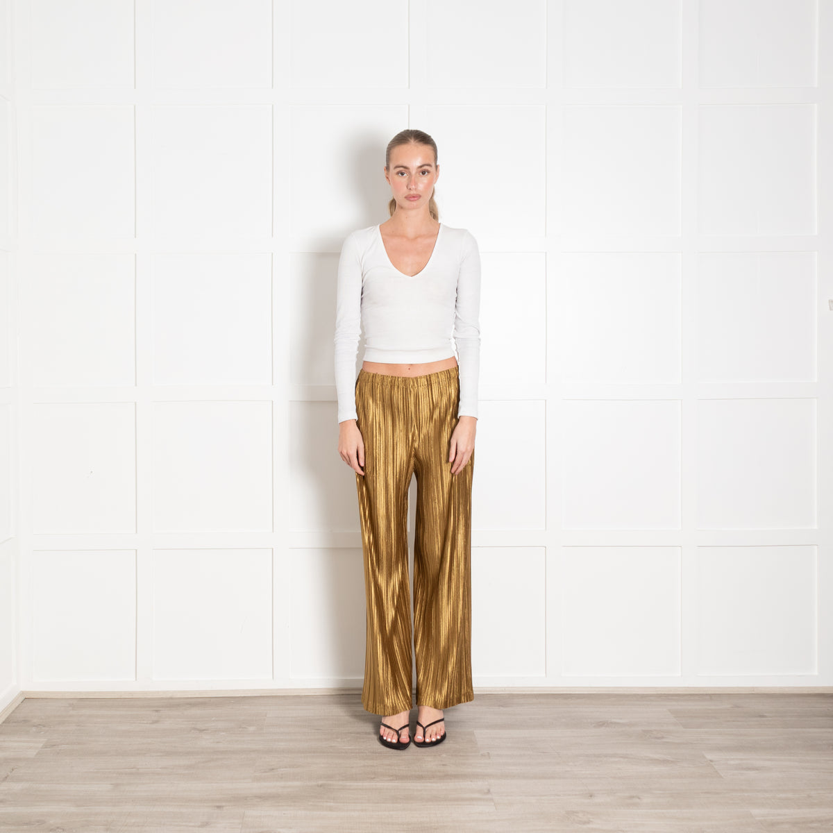 Pleats Please Gold Pleated Trousers