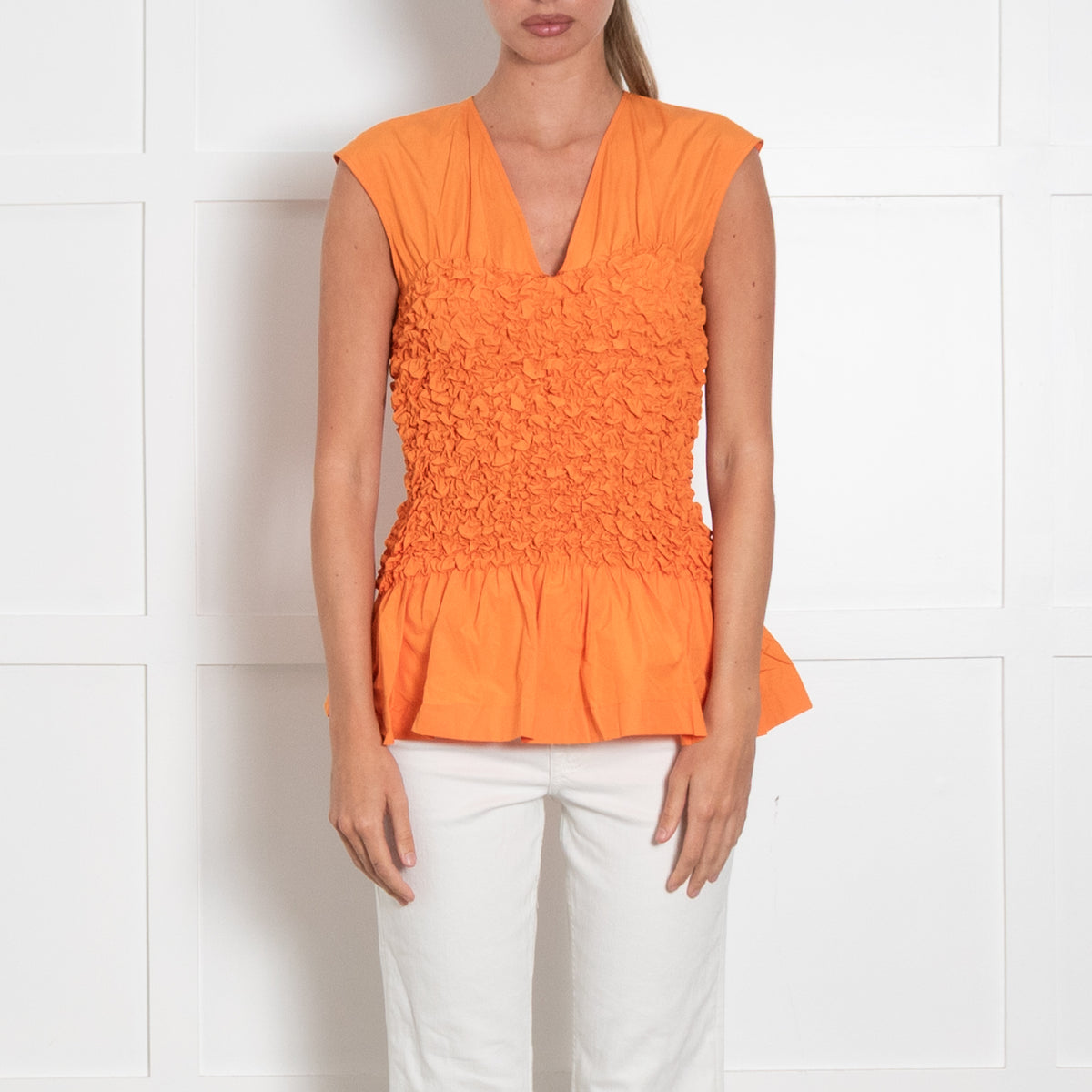 Dries Van Noten Orange Gathered Sleeveless Top