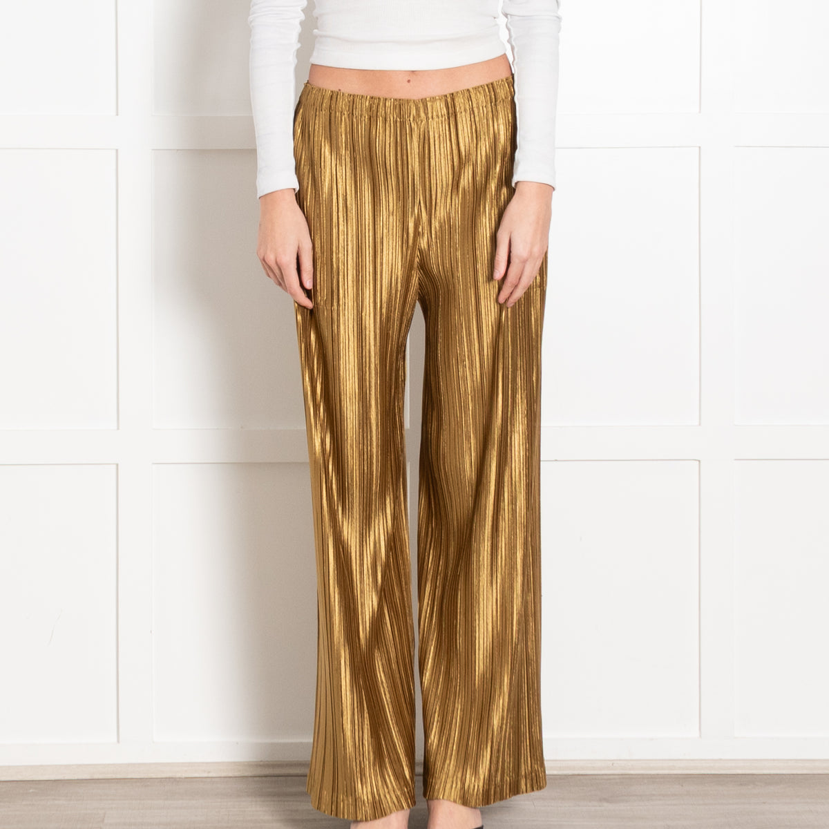 Pleats Please Gold Pleated Trousers