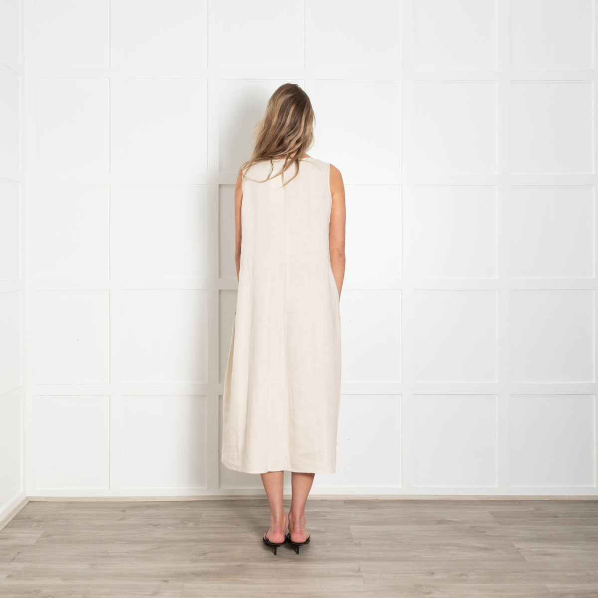 Max Mara Leisure Beige Linen Sleeveless Shift Dress