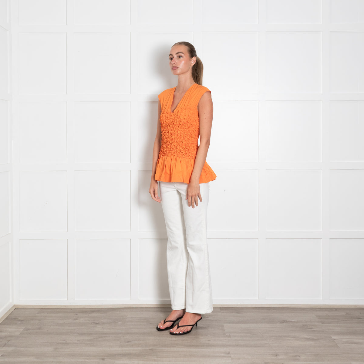 Dries Van Noten Orange Gathered Sleeveless Top