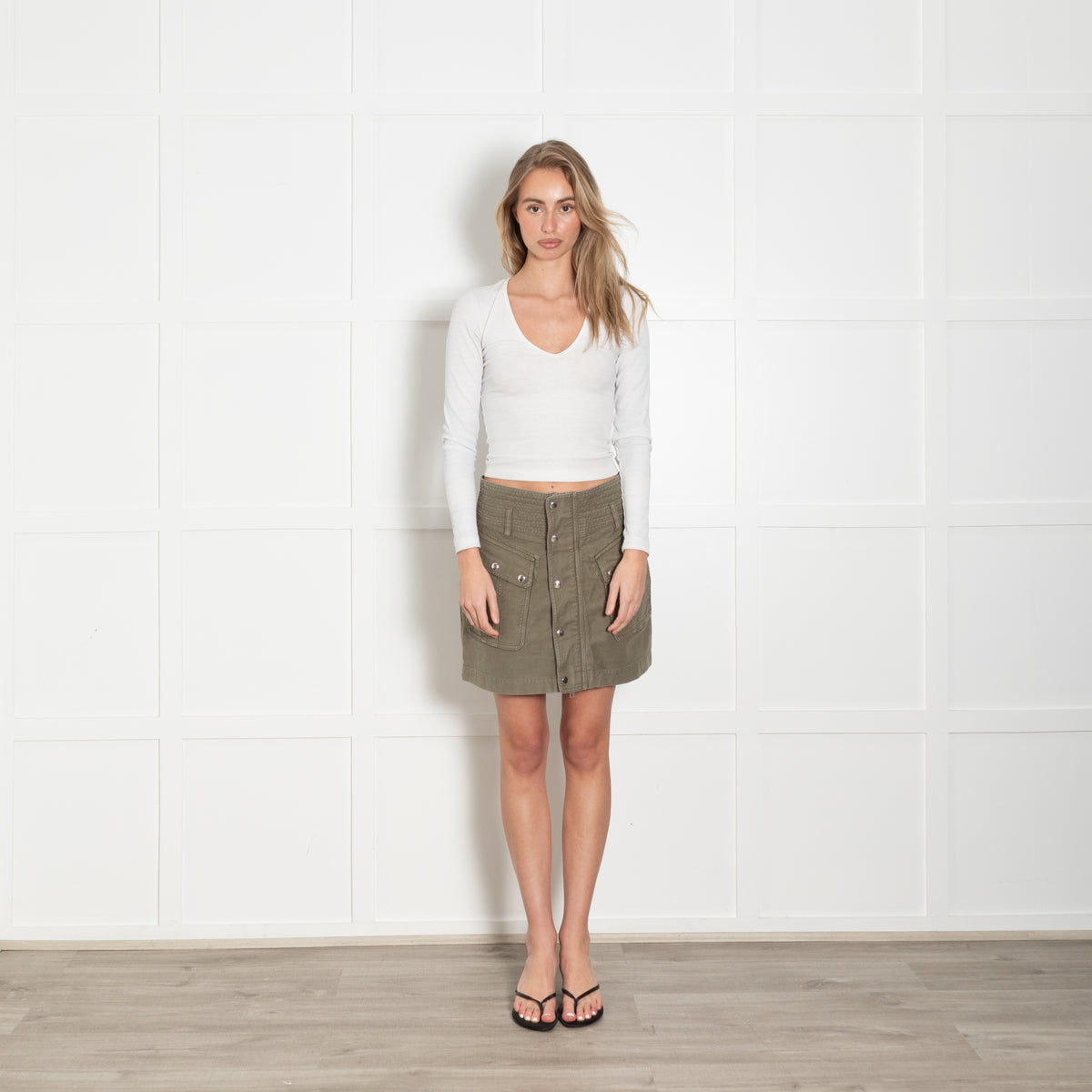 The Kooples Khaki Pocket Front Mini Skirt