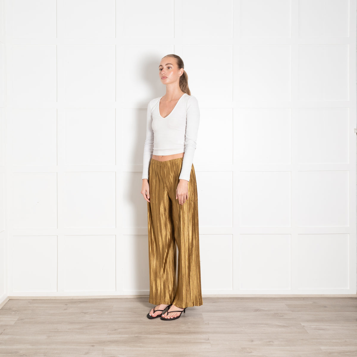 Pleats Please Gold Pleated Trousers