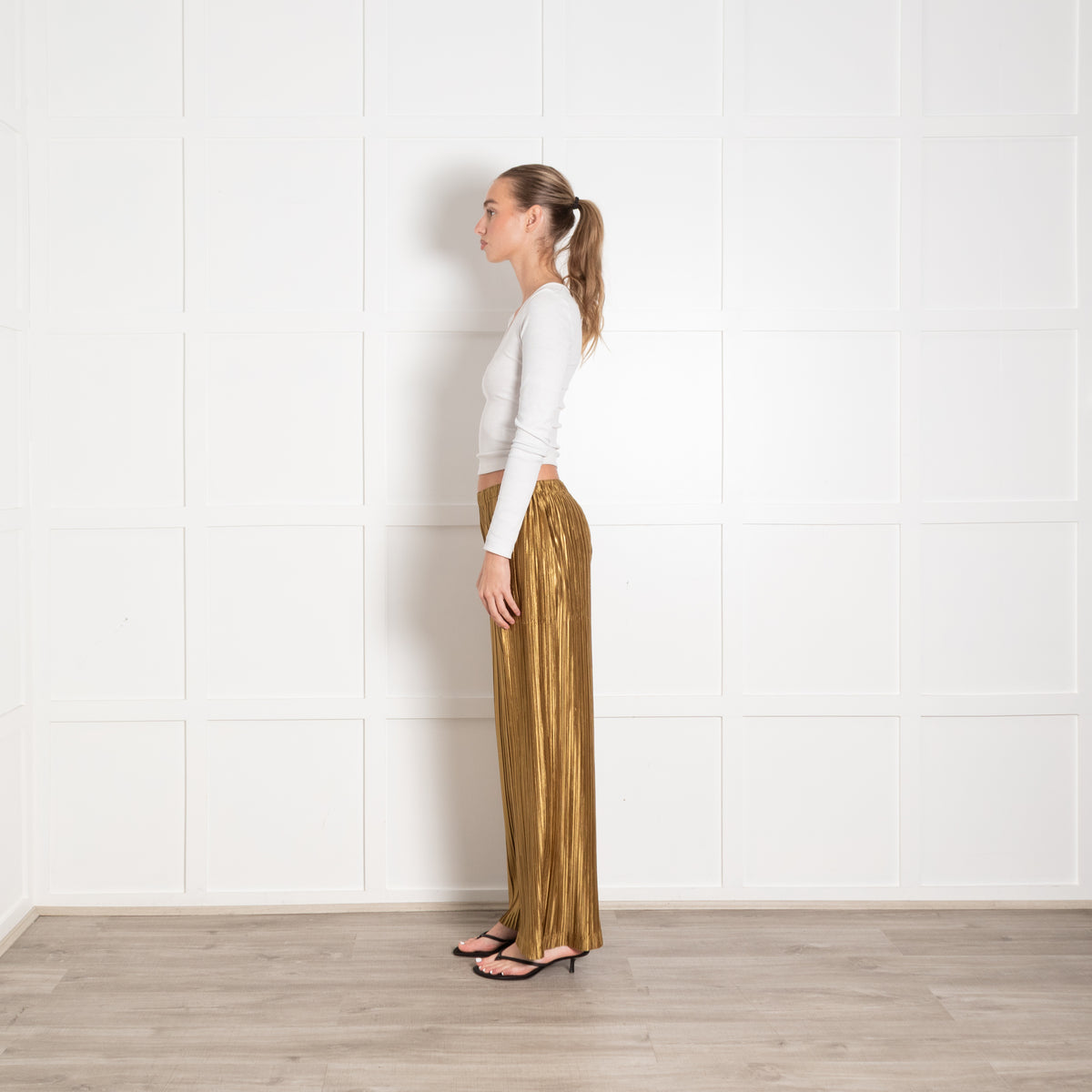 Pleats Please Gold Pleated Trousers