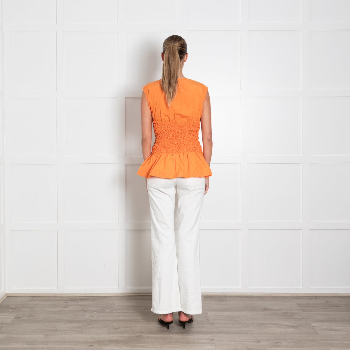 Dries Van Noten Orange Gathered Sleeveless Top