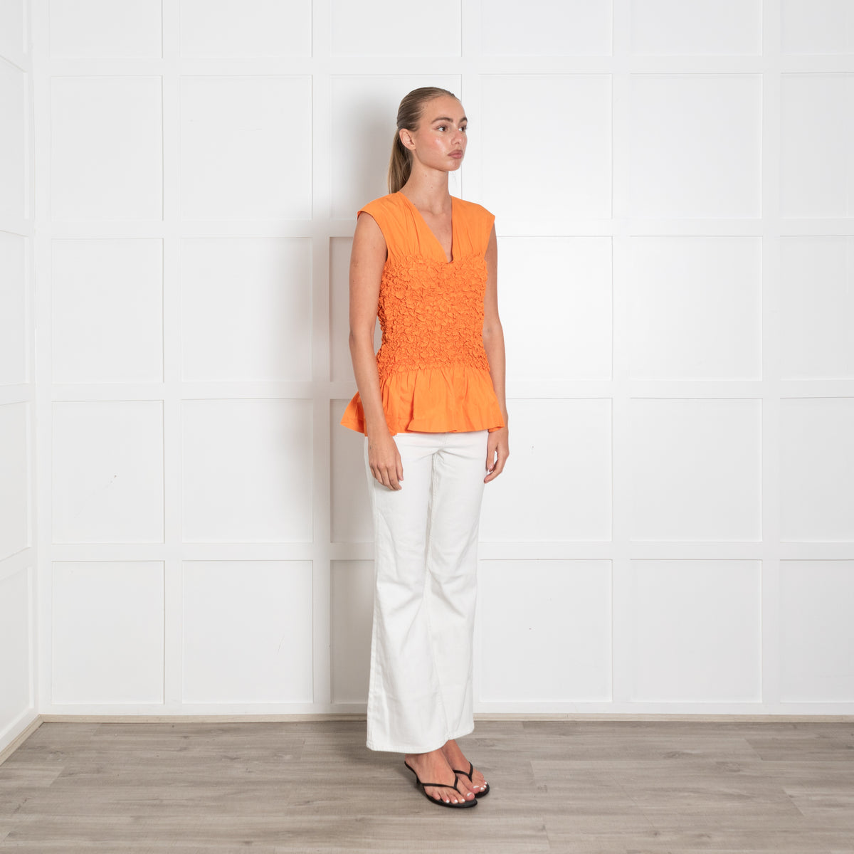 Dries Van Noten Orange Gathered Sleeveless Top