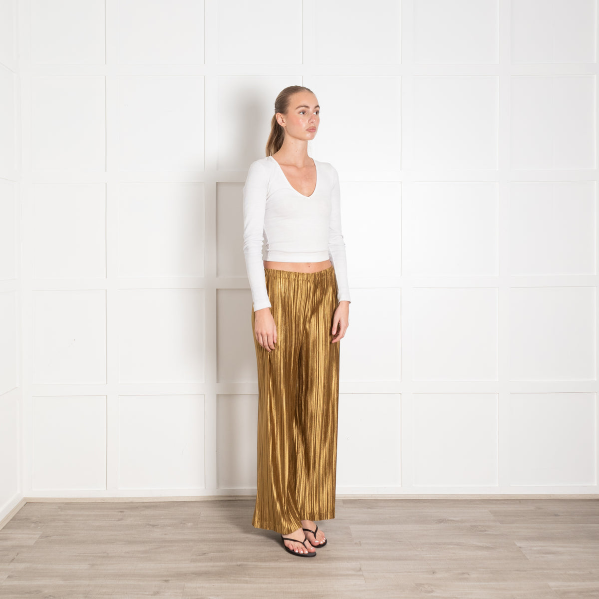 Pleats Please Gold Pleated Trousers
