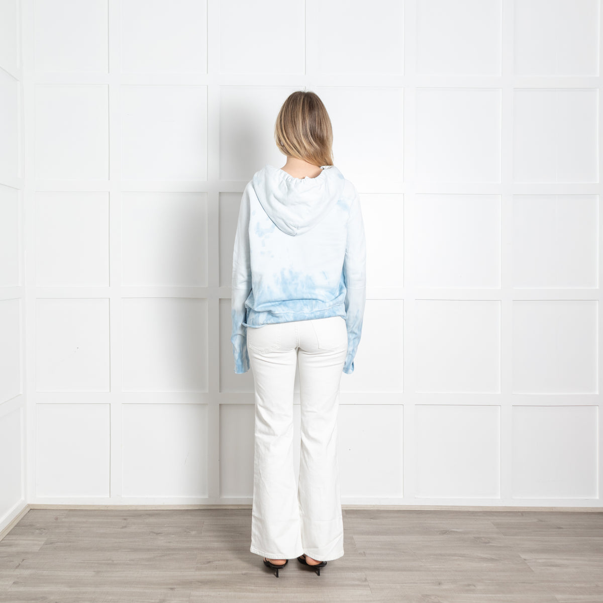 Nili Lotan White Blue Tie Dye Hooded Distressed Sweatshirt