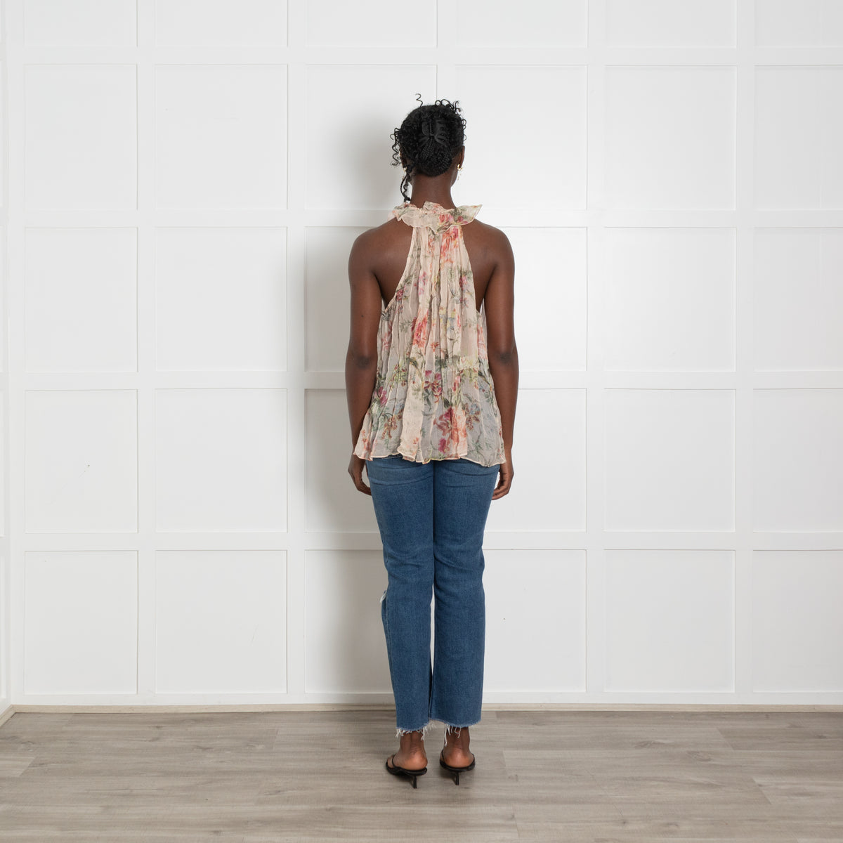 Zimmermann Peach Floral Frill Detail Tie Front Top